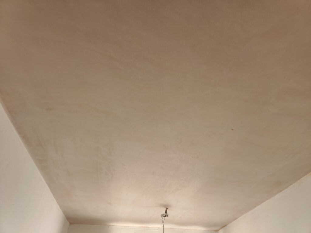 A fully plastered ceiling. You cannot see any of the infrared heat mats